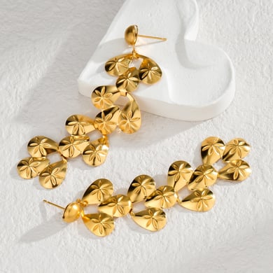 1 paire de boucles d&#39;oreilles pendantes élégantes en acier inoxydable plaqué or 18 carats pour femme, série Simple h5 Image2
