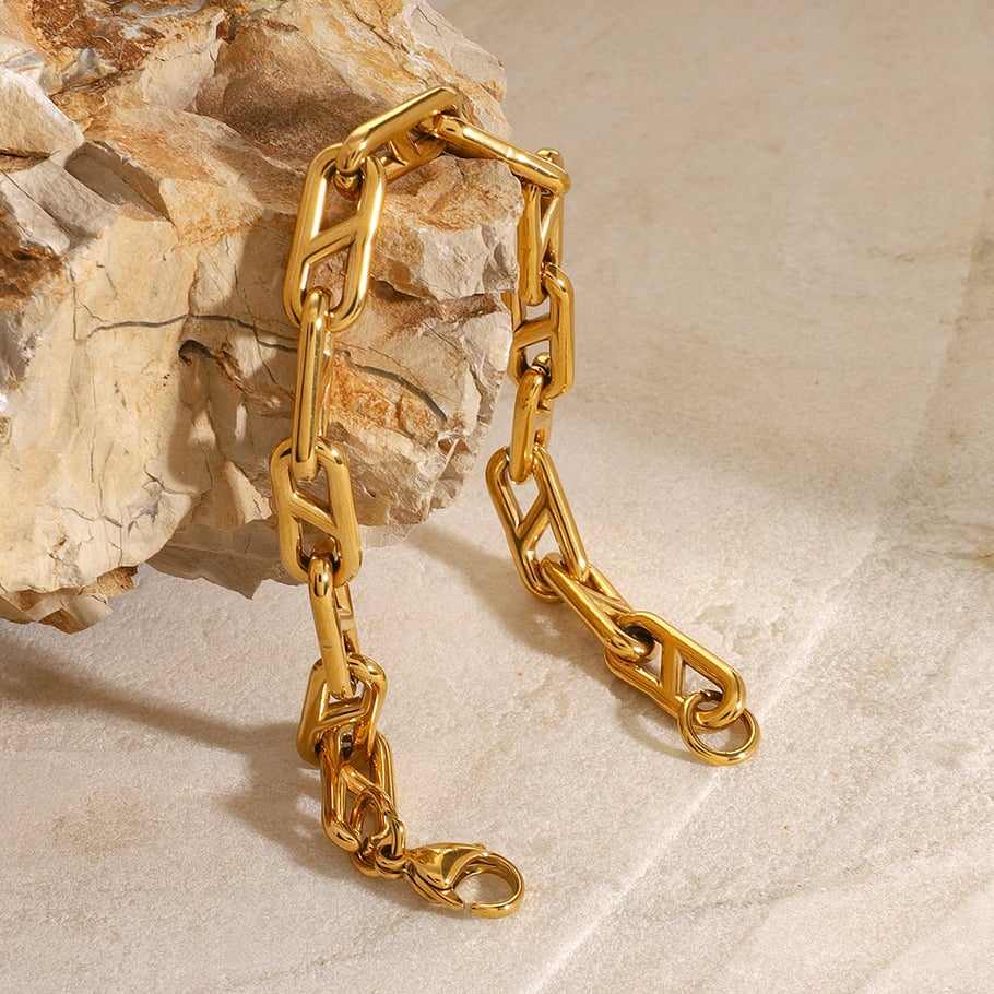 1 Stück Simple Series Klassische geometrische Edelstahl 18 Karat vergoldete Damen-Kettenarmbänder Bild6