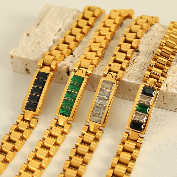 1 Piece Simple Series Retro Geometric Stainless Steel 18K Gold Plated Zircon Women Chain Bracelets 2