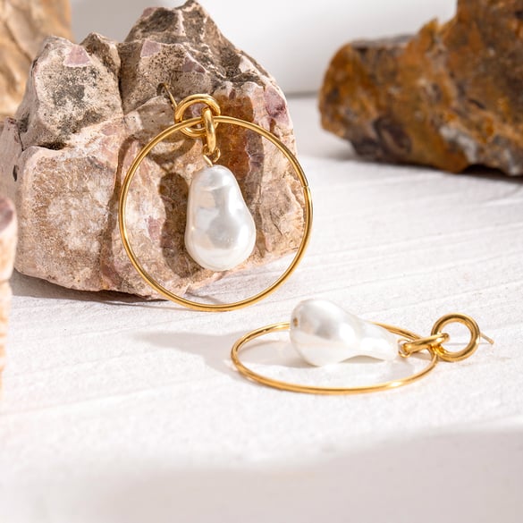 1 Pair Simple Series Elegant Geometric Stainless Steel 18K Gold Plated Artificial Pearl Women Drop Earrings