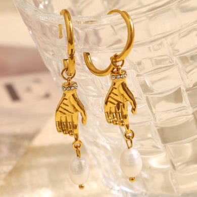 1 Pair Simple Series Simple Geometric Stainless Steel 18K Gold Plated Artificial Pearl Women Drop Earrings h5 Picture6