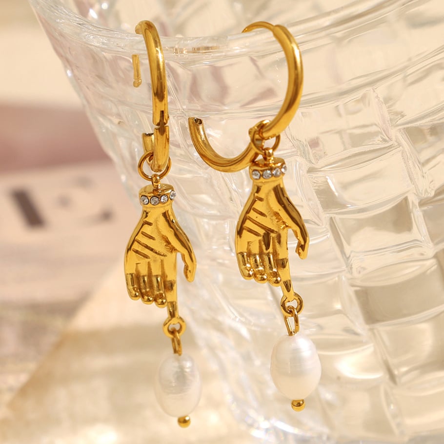 1 pair simple series simple geometric stainless steel gold plated artificial pearl women drop earrings h5Picture6