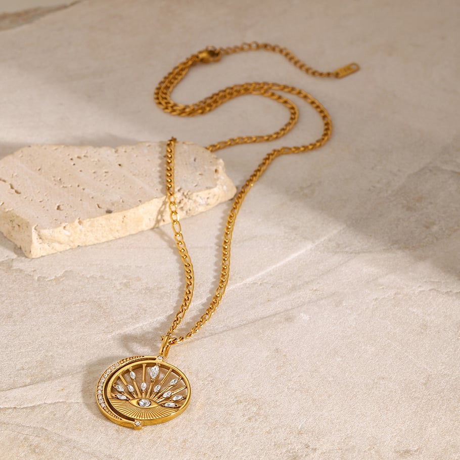 1 Piece Simple Series Retro Eye Stainless Steel 18K Gold Plated Zircon Women Pendant Necklaces Picture5
