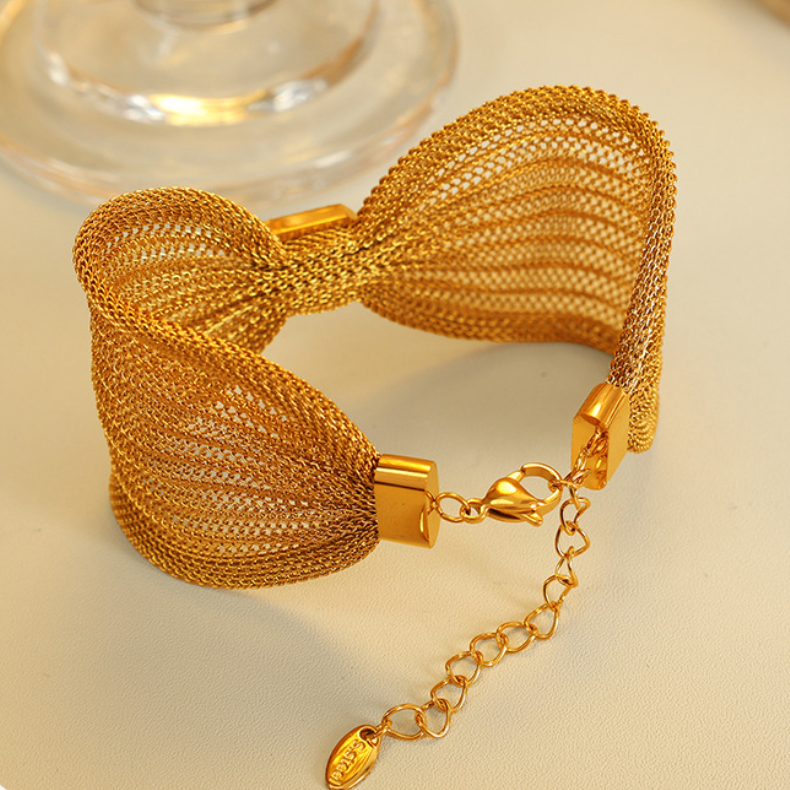 1 Piece Classic Series Retro Bow Knot Stainless Steel 18K Gold Plated Zircon Women Bangles Picture6