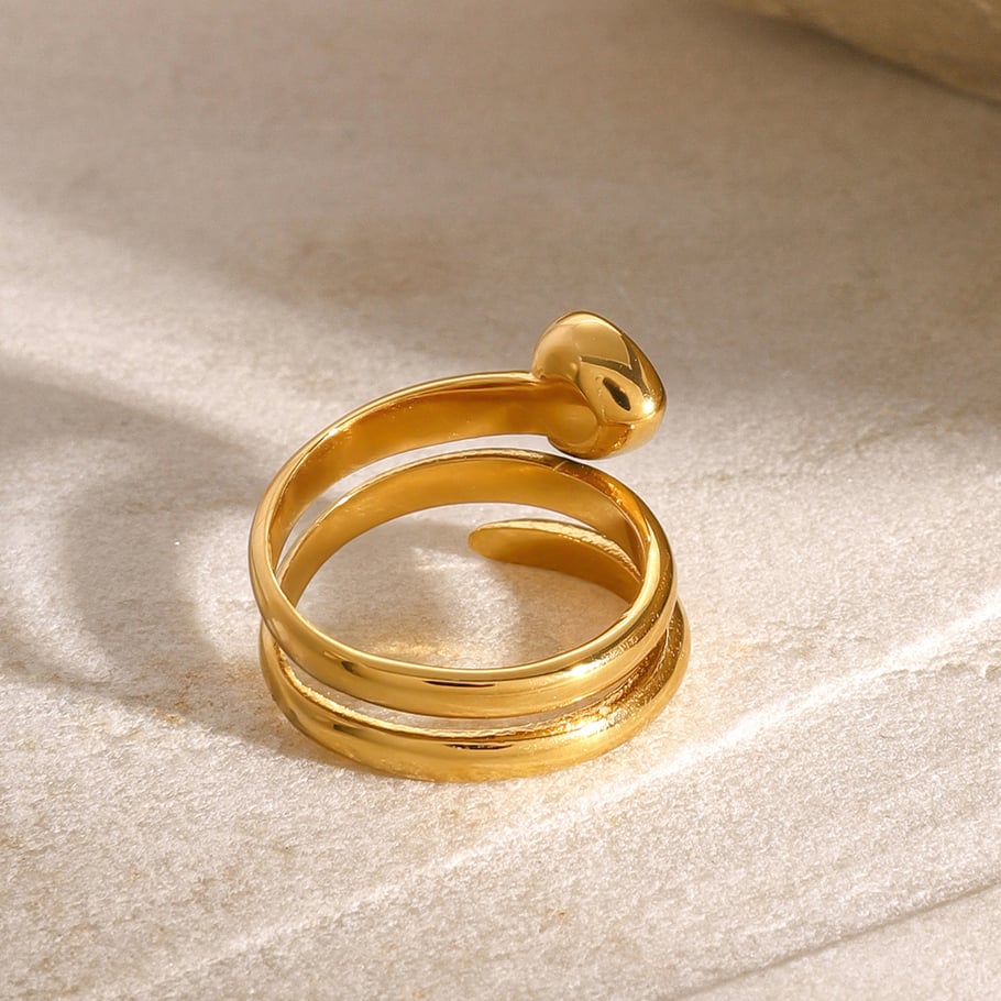 1 Pair Simple Series Casual Heart Stainless Steel 18K Gold Plated Zircon Women Single Rings Picture6