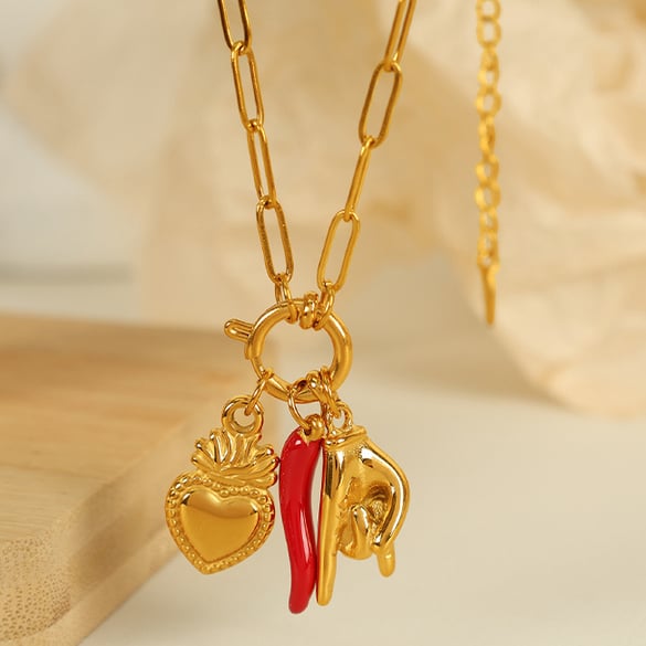 1 Piece Simple Series Retro Heart Stainless Steel 18K Gold Plated Women Pendant Necklaces