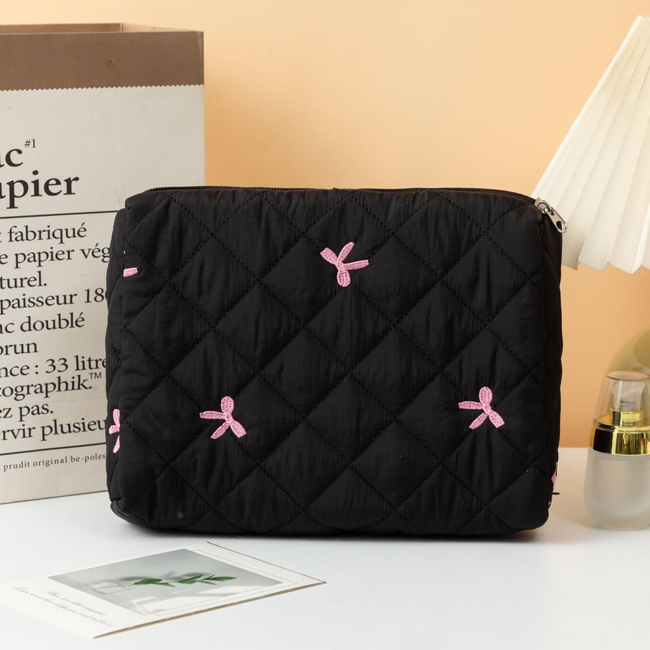 1 Piece Classic Travel Bowknot Portable Large Capacity Beauty Case With Random Printing Design Women's Quilted Cosmetic Bags Picture11