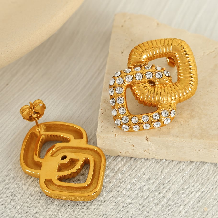 1 Pair Classic Series Retro Geometric Stainless Steel 18K Gold Plated Rhinestone Women Drop Earrings Picture7