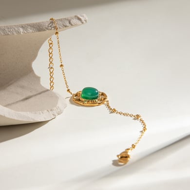 1 Piece Ethnic Series Retro Geometric Stainless Steel 18K Gold Plated Natural Stone Women Charm Bracelets h5 Picture5