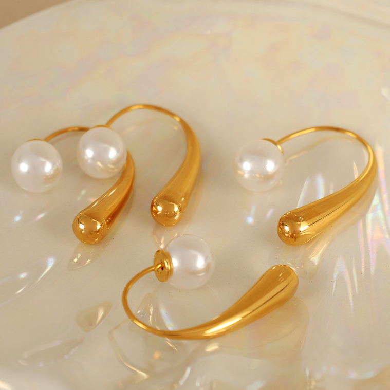 1 Pair Simple Series Simple Geometric Stainless Steel 18K Gold Plated Artificial Pearl Women Stud Earrings Picture6