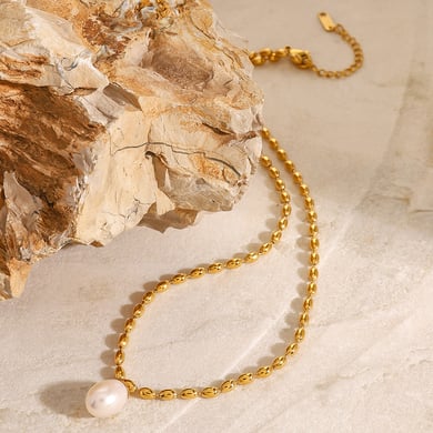 1 Stück Classic Series Retro Beads Edelstahl 18 Karat vergoldet Kunstperle Damen Anhänger Halsketten h5 Bild6