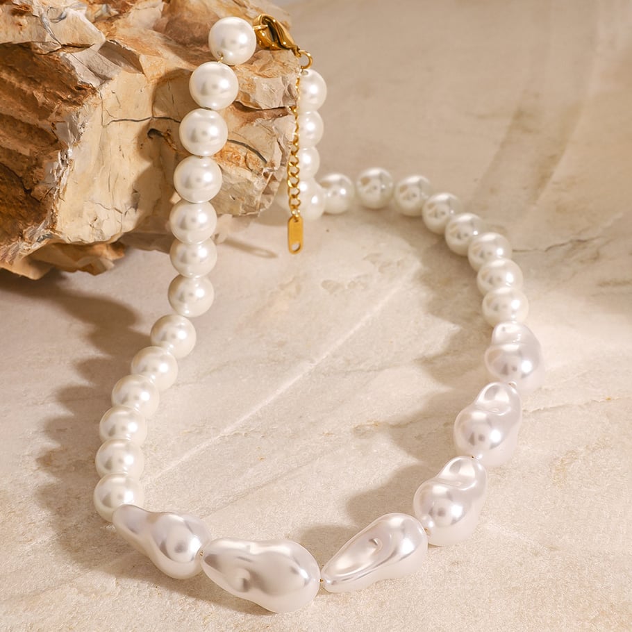 Collier de perles artificielles pour femme, série classique, élégant, en acier inoxydable plaqué or 18 carats Image6