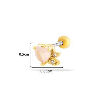 Pendientes de perforación para mujer con circonitas de acero y titanio con forma de corazón brillante (1 pieza) h5 Imagen2