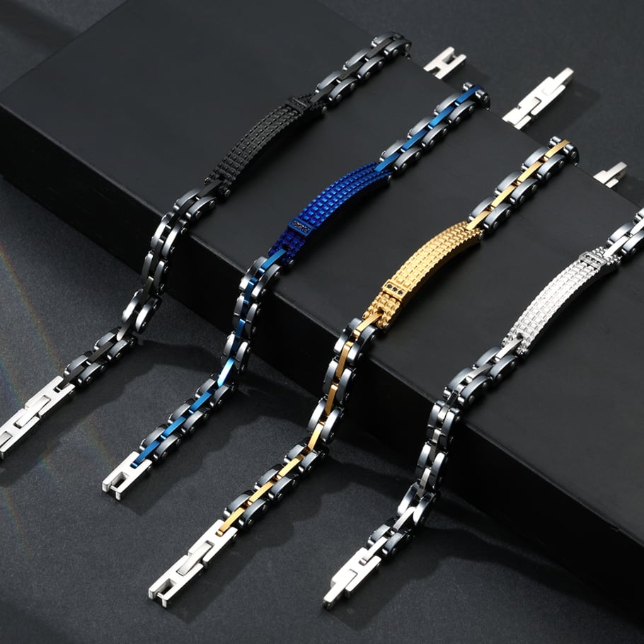 1 Paar Herrenarmbänder aus Edelstahl im Retro-Stil der Simple Series mit geometrischem Muster Bild7