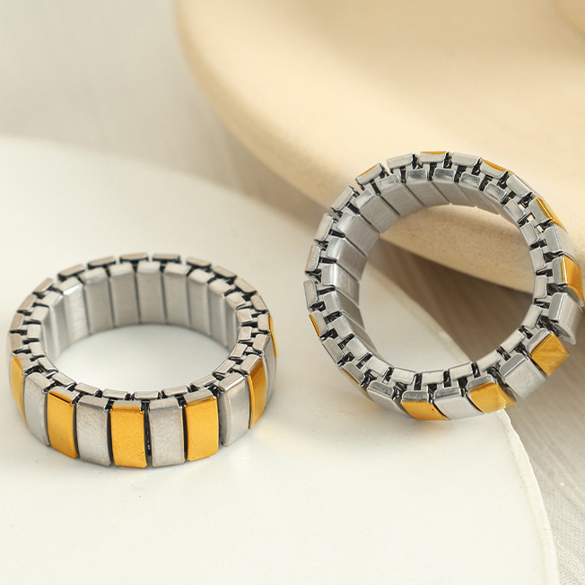 1 Stück Simple Series Punk Patchwork Edelstahl 18 Karat vergoldet Damen Kettenarmbänder Bild9