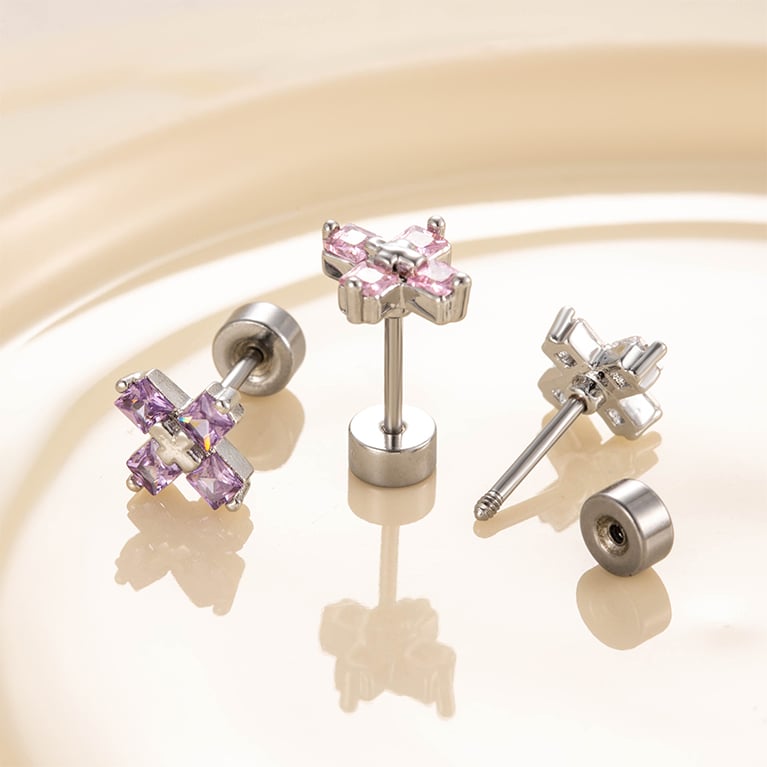 1 Pair Simple Series Simple Cross Titanium Steel No Plating Material Zircon Women Stud Earrings Picture8