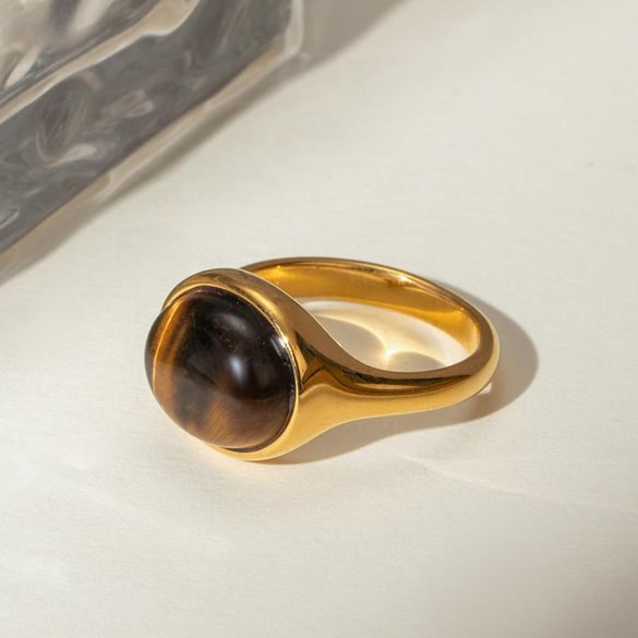 1 paar Simple Series Daily geometrische roestvrij staal 18K vergulde natuursteen dames enkele ringen 2