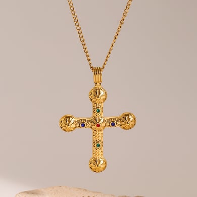 1 Piece Classic Series Europe and America Cross Stainless Steel 18K Gold Plated Rhinestone Women Pendant Necklaces h5 Picture4