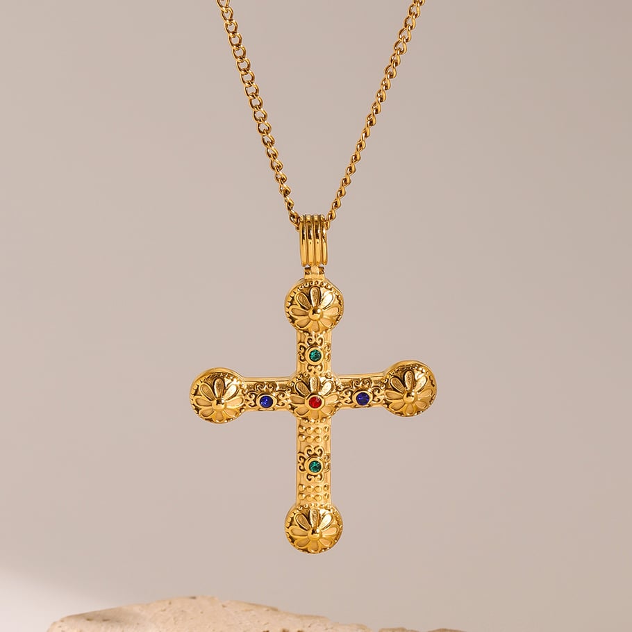 1 Piece Classic Series Europe and America Cross Stainless Steel 18K Gold Plated Rhinestone Women Pendant Necklaces Picture4