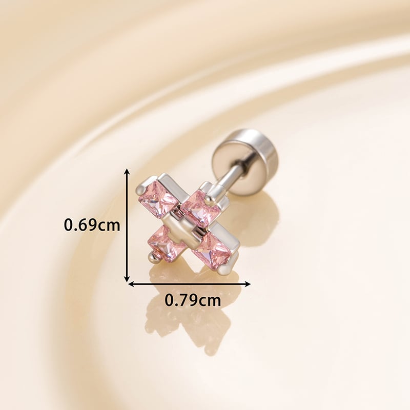 1 Pair Simple Series Simple Cross Titanium Steel No Plating Material Zircon Women Stud Earrings Picture5