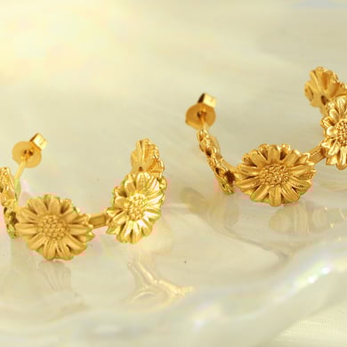 1 Pair Romantic Series Retro Flower Stainless Steel 18K Gold Plated Women Hoop Earrings h5 Picture7