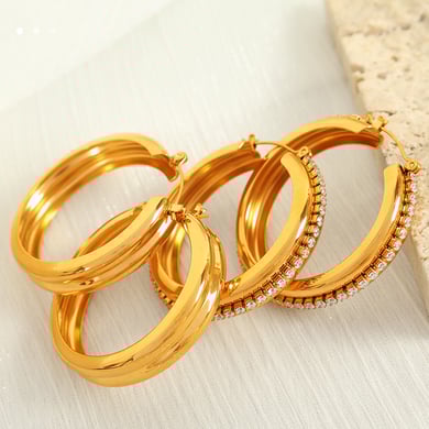 1 Pair Simple Series Classic Solid Color Stainless Steel 18K Gold Plated Zircon Women Hoop Earrings h5 Picture6