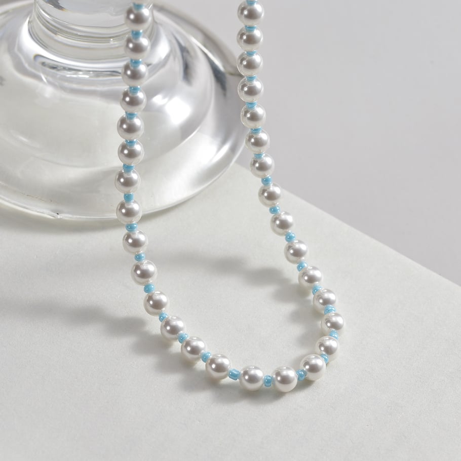 Collier élégant en acier titane plaqué or 14 carats pour femme, série classique, perles artificielles, multicouches Image3