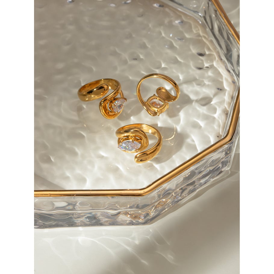 1 Pair Luxurious Series ins style irregular Stainless Steel 18K Gold Plated Rhinestone Women Single Rings Picture5