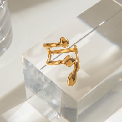 1 Pair Simple Series Simple Geometric Stainless Steel 18K Gold Plated Women Adjustable Rings h5 Picture6