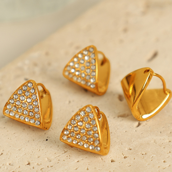 1 Pair Simple Series Simple Geometric Stainless Steel 18K Gold Plated Rhinestone Women Drop Earrings Picture8