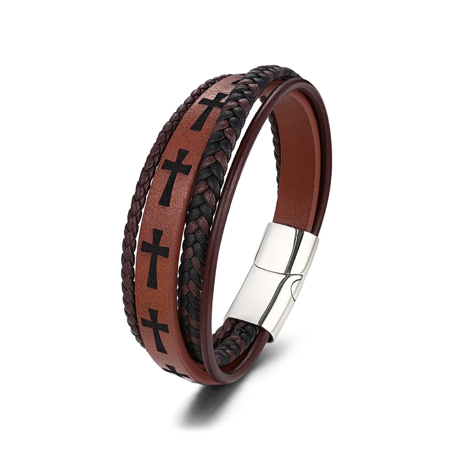 1 Paar Simple Series Retro Cross Leder Herrenarmbänder Bild2