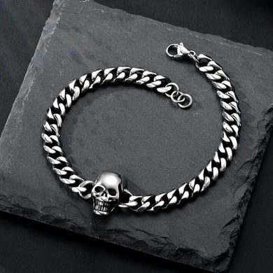 1 paio di bracciali da uomo in acciaio inossidabile con teschio retrò della serie Simple h5 Immagine3