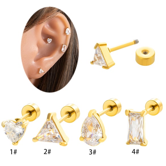 1 Paar Simple Series Klassische geometrische Titanstahl ohne Beschichtungsmaterial Zirkon Damen Ohrstecker 2