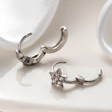 1 Pair Simple Series Classic Sun/Moon Copper No Plating Material Zircon Women Hoop Earrings h5 Picture7