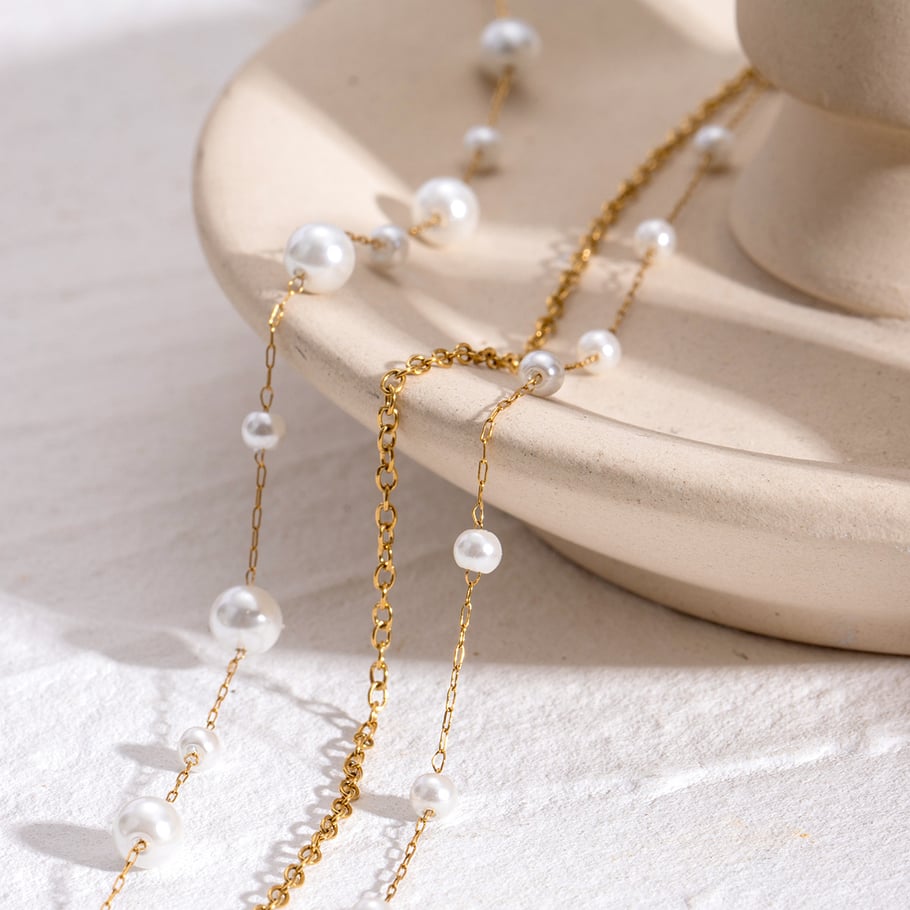 1 Piece Classic Series Elegant Beads Stainless Steel 18K Gold Plated Artificial Pearl Women Layered Necklaces Picture4