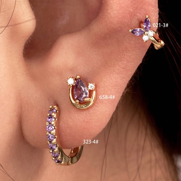 1 paio di orecchini a bottone da donna in zircone con materiale senza placcatura, serie semplice e classica, a goccia, in rame 2