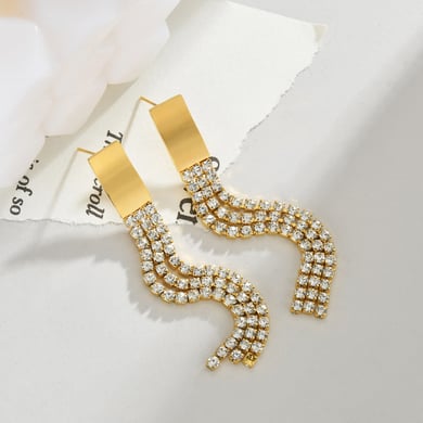 1 paire de boucles d&#39;oreilles à tige rétro en acier inoxydable plaqué or 18 carats avec pampilles et zircons pour femme h5 Image3