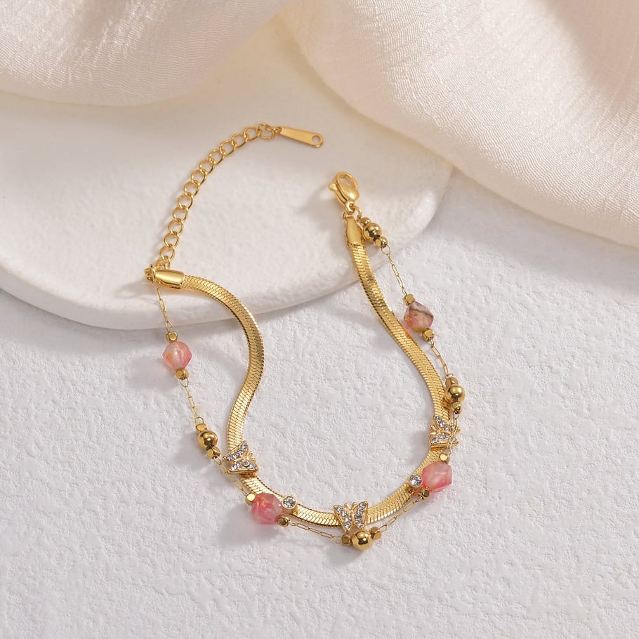 Bracelet chaîne pour femme en acier inoxydable plaqué or 14 carats, motif animal rétro, série ethnique, 1 pièce Image2