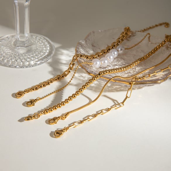 1 Piece Luxurious Series Elegant Geometric Stainless Steel 18K Gold Plated Women Chain Bracelets