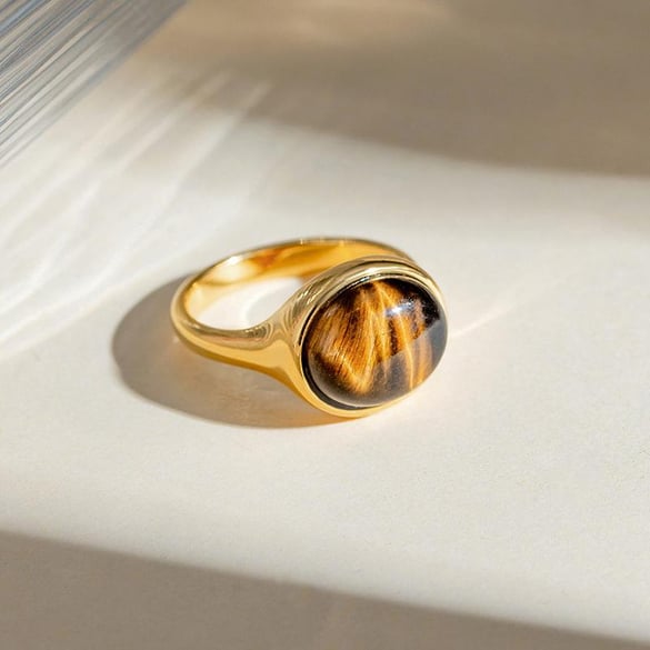1 paar Simple Series Daily geometrische roestvrij staal 18K vergulde natuursteen dames enkele ringen