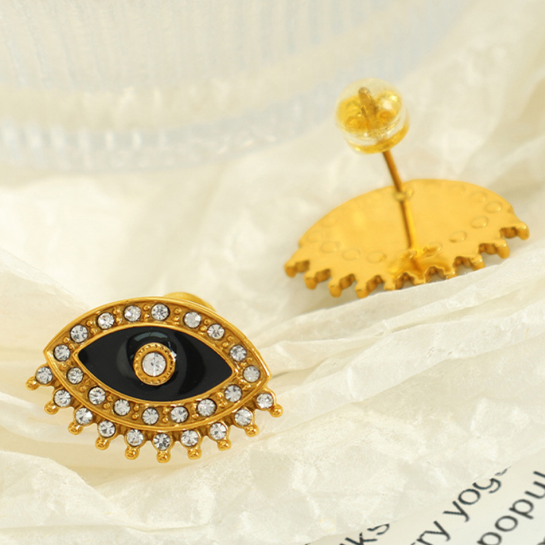 1 Pair Simple Series Retro Eye Stainless Steel 18K Gold Plated Rhinestone Women Stud Earrings Picture5