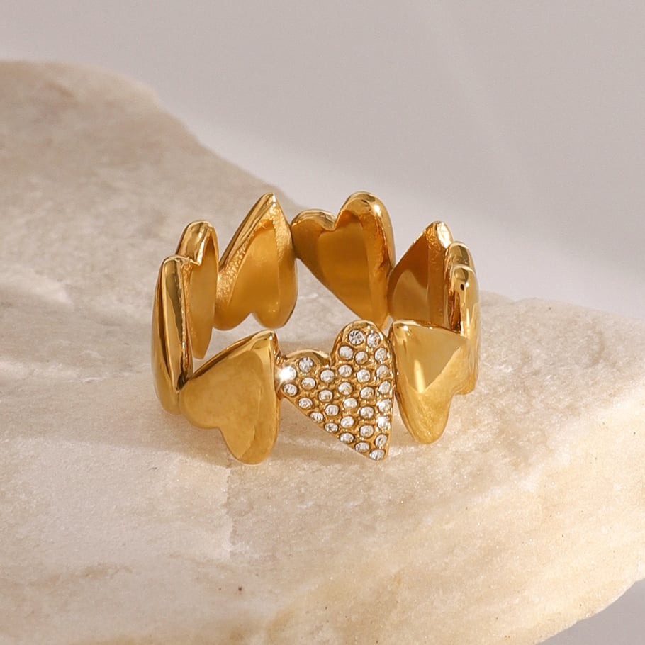 1 Pair Simple Series Casual Heart Stainless Steel 18K Gold Plated Zircon Women Single Rings Picture4