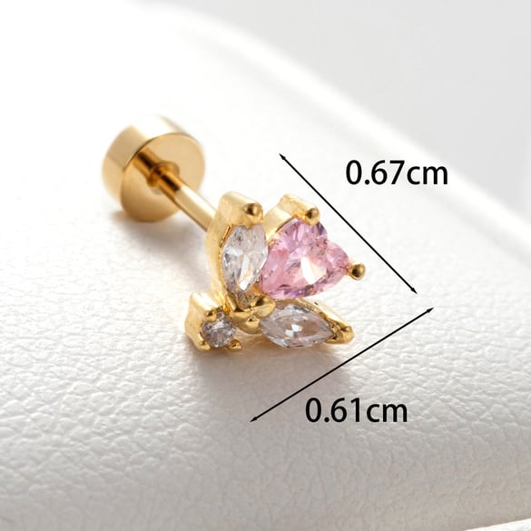 1 paire de boucles d&#39;oreilles à tige en acier titane, série simple, classique, cœur, sans placage, zircone cubique, pour femme 2