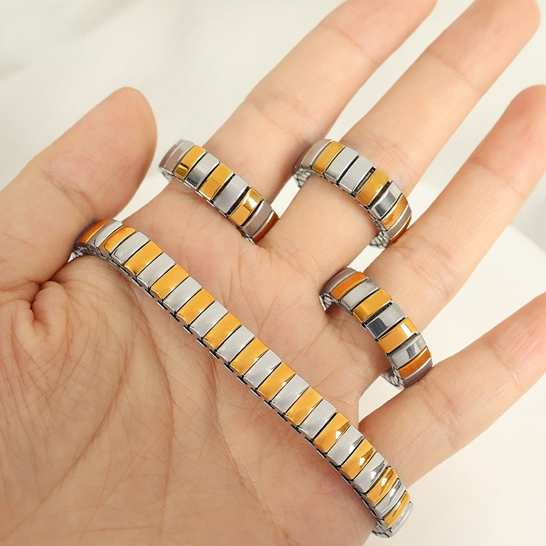 1 Stück Simple Series Punk Patchwork Edelstahl 18 Karat vergoldet Damen Kettenarmbänder Bild7