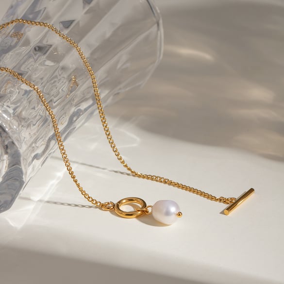 1 pezzo semplice serie giornaliera geometrica in acciaio inossidabile placcato oro 18K perla donne collane con ciondolo