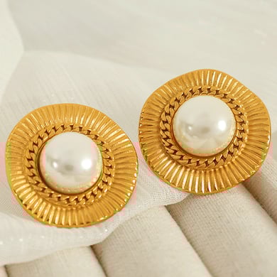 1 Pair Classic Series Retro Geometric Stainless Steel 18K Gold Plated Rhinestone Women Stud Earrings h5 Picture7