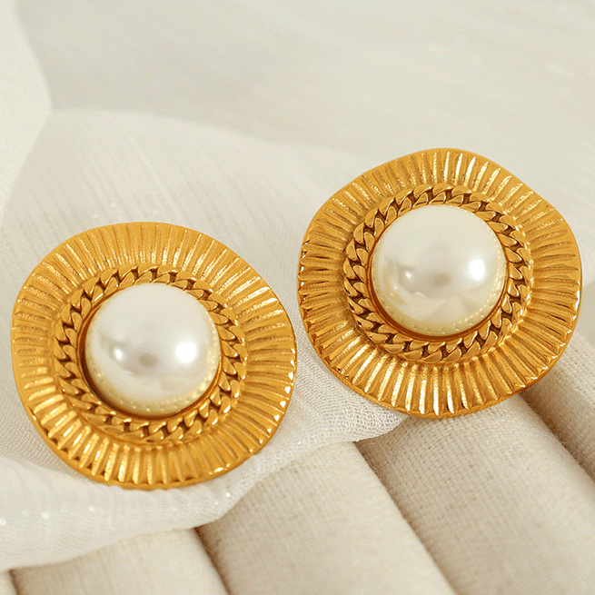 1 Pair Classic Series Retro Geometric Stainless Steel 18K Gold Plated Rhinestone Women Stud Earrings Picture7