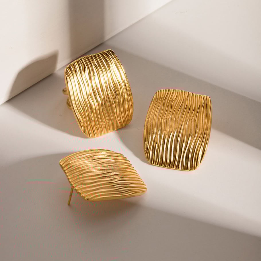 1 Pair Simple Series Europe and America quadrilateral Stainless Steel 18K Gold Plated Women Single Rings Picture6