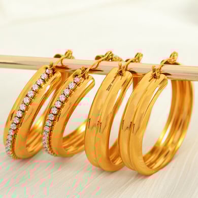 1 Pair Simple Series Classic Solid Color Stainless Steel 18K Gold Plated Zircon Women Hoop Earrings h5 Picture7