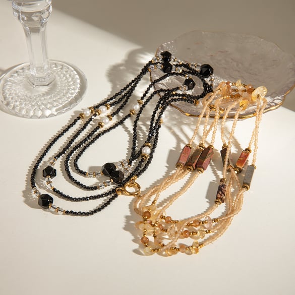 1 Piece Classic Series Elegant Beads Stainless Steel 18K Gold Plated Natural Stone Women Beaded Necklaces